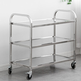 Thickened Stainless Steel Dining Cart with Three Layers, Large Hotel Food Delivery Cart, Multi-Layer Food Collection Cart, Serving Cart