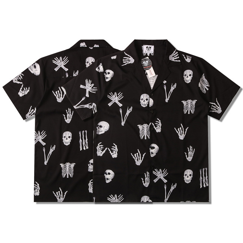 Dropshipping Trendy Brand Casual Men's Couple's 3D Digital Skull Print Turn-Down Collar Short-Sleeve Loose Summer Shirt