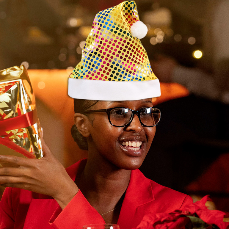 Sombreros de Navidad de impresión transfronteriza, nuevos sombreros de Navidad de impresión de color gradiente, sombreros de perlas para decoración de fiestas