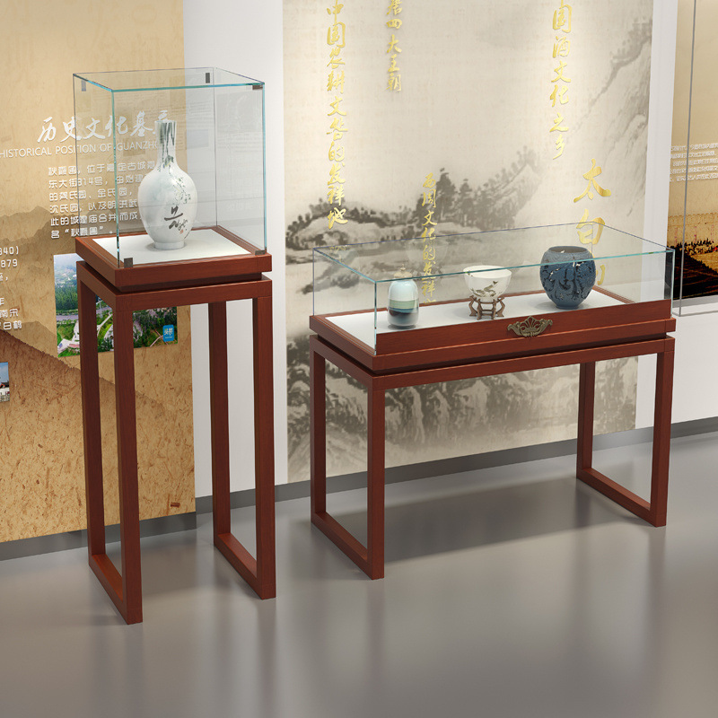 实木珠宝展示柜玻璃透明复古中式烤漆展柜台仿古玉器首饰展示架柜