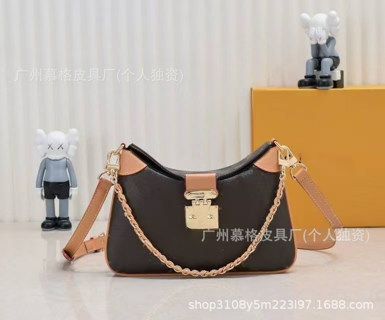 TWINNY Monogram Croissant Half-Moon Underarm Bag for Women, Genuine Leather Chain Lock Shoulder Crossbody Bag - Thumbnail 8