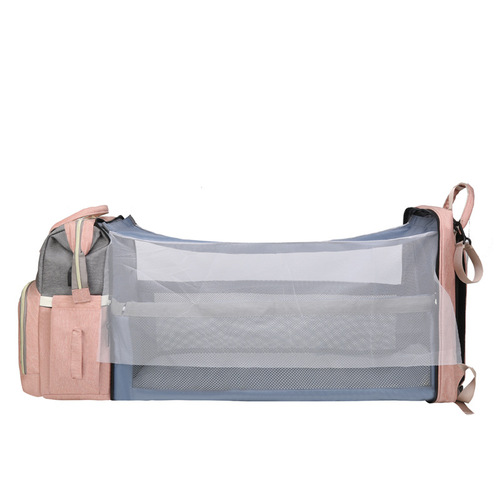Cross-border new upgraded folding baby crib mom's bag bed double shoulder baby mother bag portable baby backpack mom's bag factory