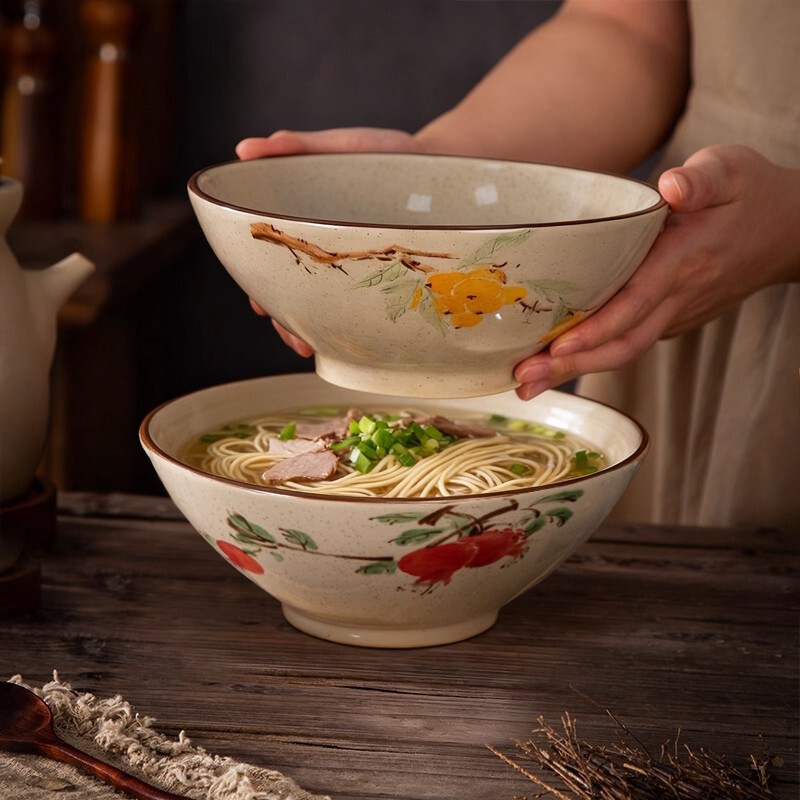 Chinese-Style Retro Underglaze Ceramic Tableware, Household Bowls, Large Capacity Soup Bowls, Large Bowls, Noodle Bowls, Conical Bowls, Instant Noodle Bowls Chinese-Style Retro Underglaze Ceramic Tableware, Household Bowls, Large Capacity Soup Bowls, Large Bowls, Noodle Bowls, Conical Bowls, Instant Noodle Bowls