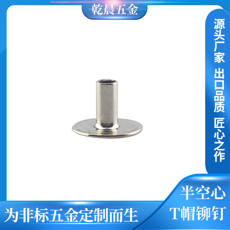 半中空T帽东莞冷镦厂家批量供应 铁质亮镍薄平头压板铆钉