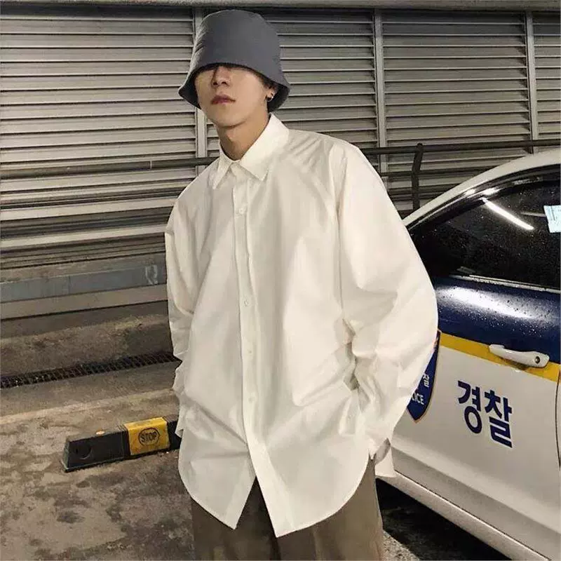 Белая рубашка мужская гонконгская ветреная японская весенняя и осенняя рубашка с длинными рукавами