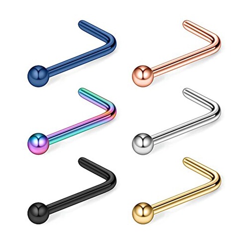 Amazon AliExpress European and American fashion trend 7-word nose nail ball stainless steel piercing jewelry nose nail ear cartilage nail