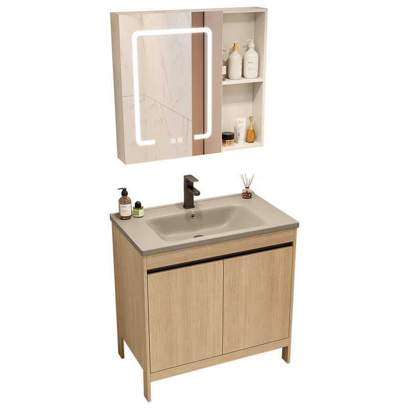 Espacio de aluminio madera gabinete de baño combinación de cerámica gris una bañera de baño tipo piso lavabo piscina balcón