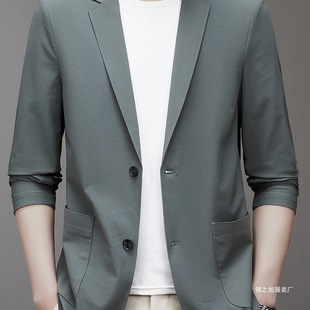 Waffle Thin Light Ice Silk Suit Spring and Summer New Men's High Elastic Light Breathable Casual Suit Jacket Cotton