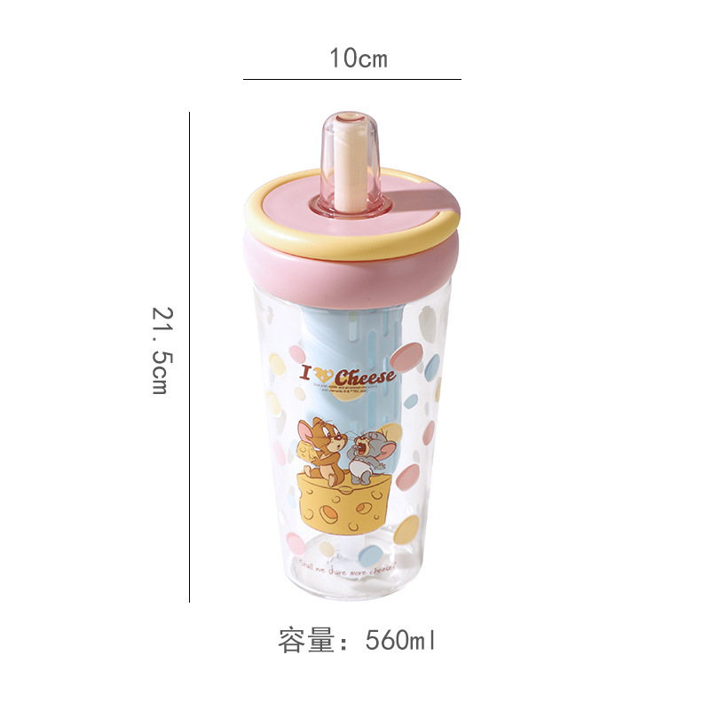 ステッチ茶水分離ガラス新しい高ホウケイ酸ガラスストローカップ漫画ティーカップ茶漏れ飲料カップ|undefined