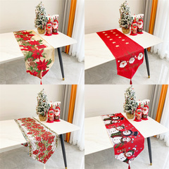 跨境新款聖誕桌旗聖誕節裝飾用品印花桌旗雪人老人餐桌布廠家批發
