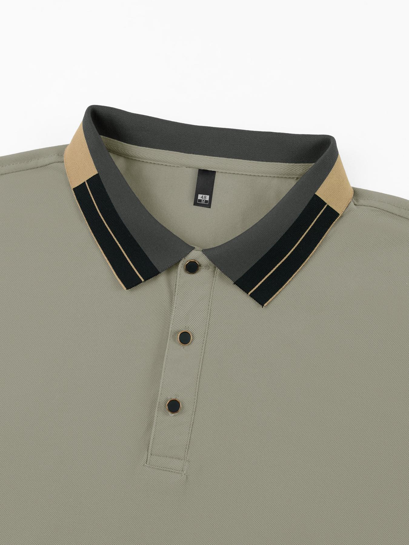Cross-Border European And American Long Sleeve Turn-Down Collar Men's T-Shirt Waffle Solid Color Button Casual_voghion.com