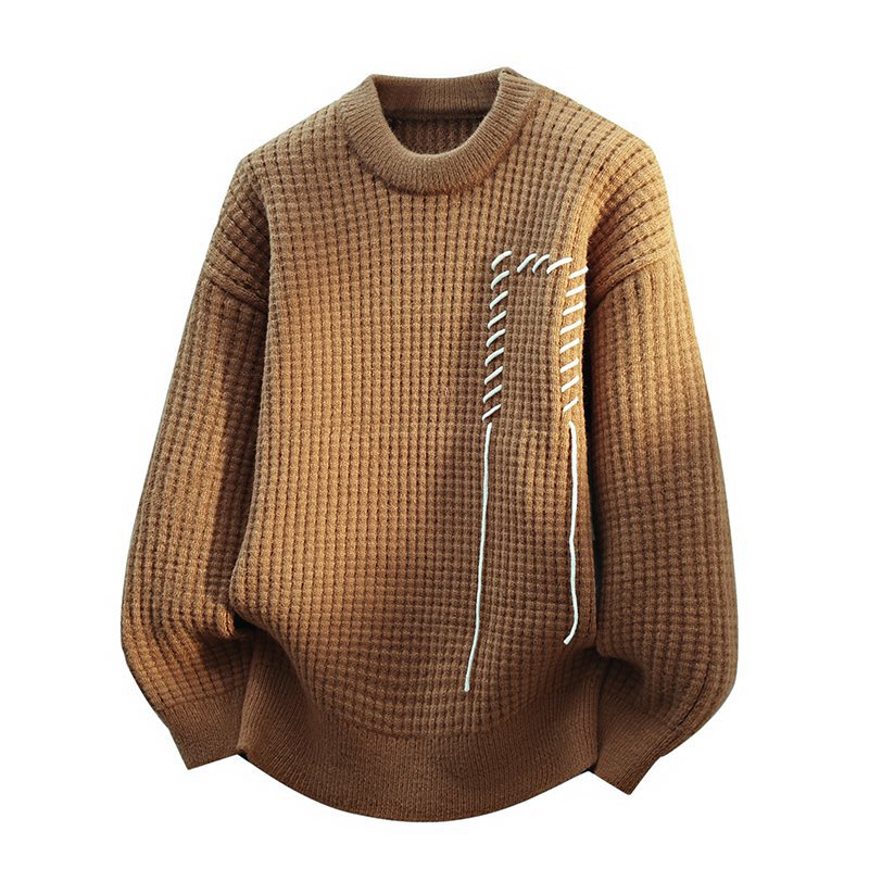 2025 Winter New Trendy Casual Loose Jacquard Knit Men's Crew Neck Top/Base Layer