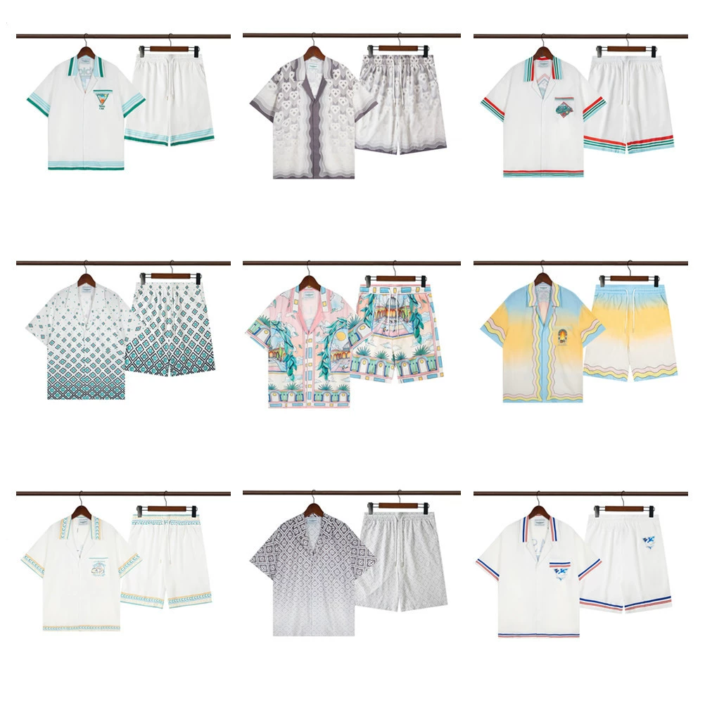 25 трансграничных приливных брендов Касабланка casa с полным принтом рубашки с короткими рукавами для мужчин и женщин с высокими уличными шортами