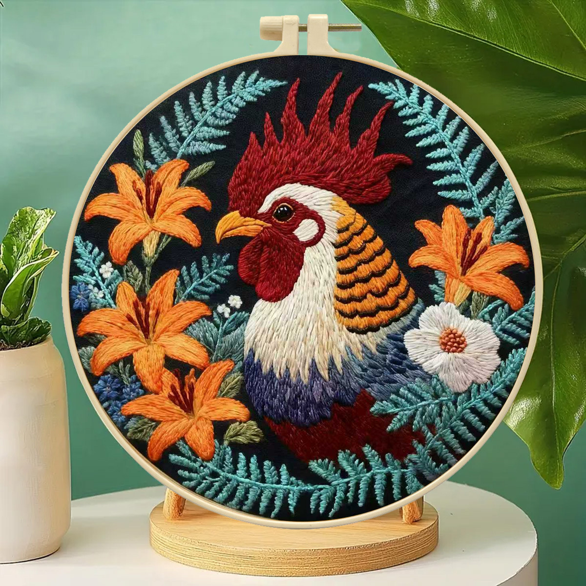 Inglés transfronterizo nuevo bordado flores gallo material de tela artesanal paquete de paquete artesanal creativo bordado no completo