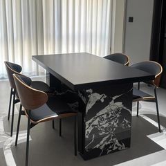 意式餐桌岩板岛台简约现代茶桌长方形餐桌椅组合包豪斯大户型