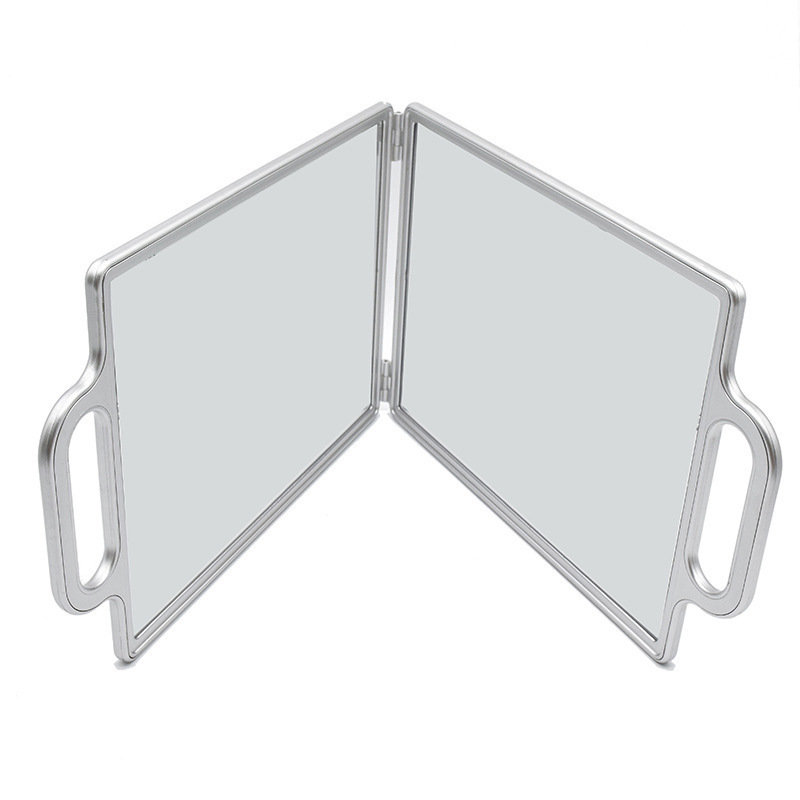 Peluquería plegable material de aluminio de doble cara de maquillaje salón de pelo hogar espejo retrovisor cuadrado blanco rayado espejo de doble cara