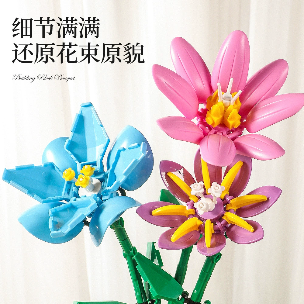 Building Block Bouquet (Lego) — Flower Constructor Kit, Multi-Color Flowers, Giftable