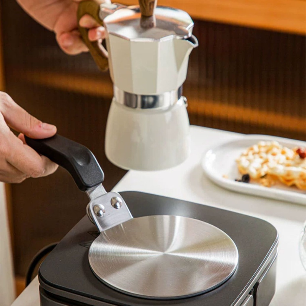 Nuevo Moka pot placa de conducción de calor cafetera de cerámica cristalería cocina de inducción placa de conducción de calor al aire libre conducción de calor de acero inoxidable