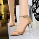 322-5 European and American fashion simple transparent with ultra high heels with the summer wind peep-toe diamond one word with sandals