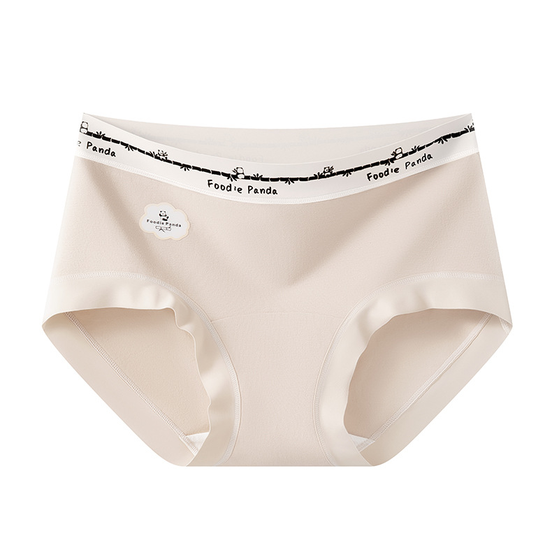 Bragas de algodón panda de color en contraste, entrepierna antibacteriana de algodón para bebés Clase A, entrepierna larga, entrepierna de algodón, cintura media, calzoncillos sin costuras para mujer