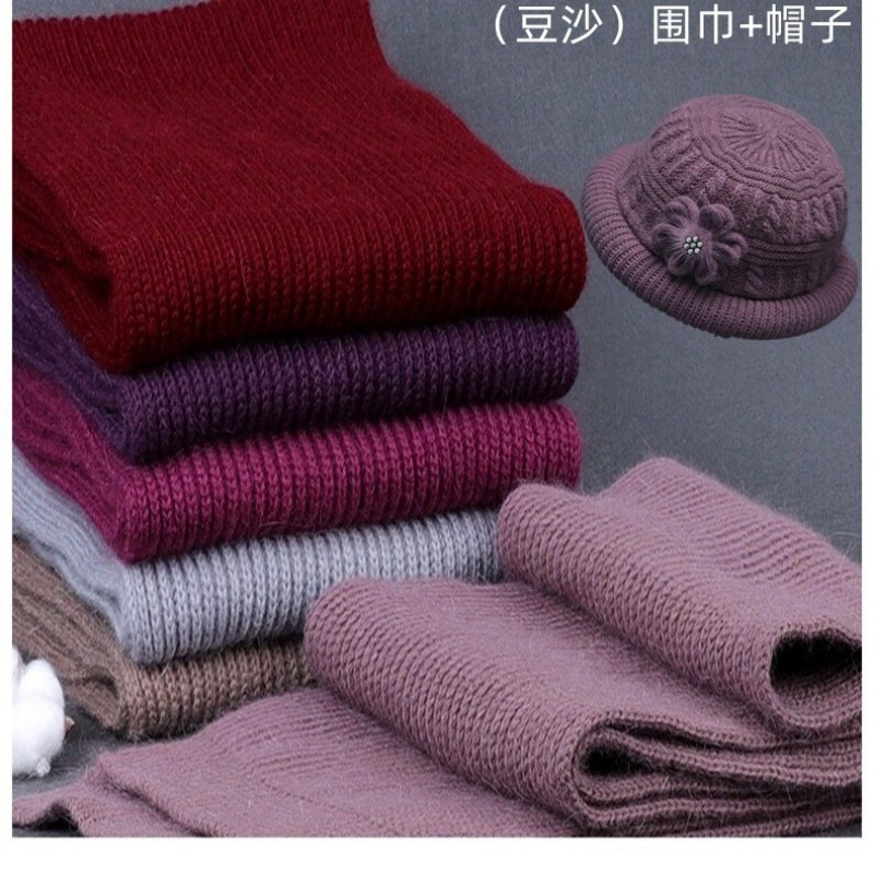 冬季中老年人妈妈盆帽子围巾套加绒加厚防寒护耳保暖毛线针织帽女|undefined