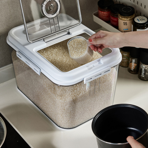 Storage Bucket, 30-Li Capacity Timer, Large Household Transparent PET Rice Bucket, Sealed Thickened Anti-Insect and Moisture-Proof Rice Storage Box