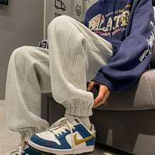 500g克加厚一体绒束脚卫裤男青少年冬潮牌灰色拉绒重磅运动裤子男