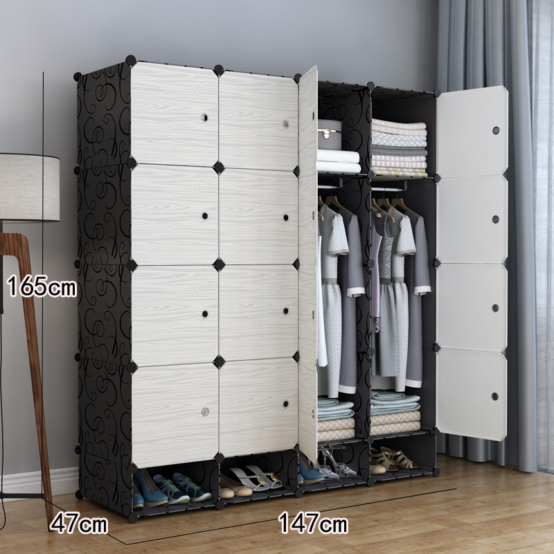 armario simple de madera sólida armario de combinación de almacenamiento de tela de plástico marco de acero almacenamiento simple, moderno y económico
