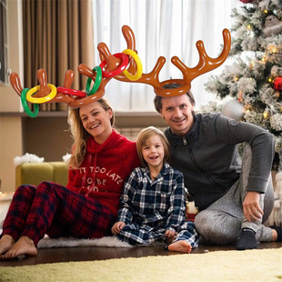 Foreign Trade Pvc Christmas Antler Hat Inflatable Toy Kidsren's Ring Interactive Party Throwing Game Elk Antler Headband
