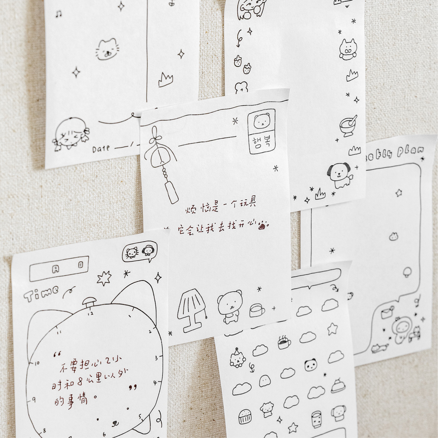 Sugar Poetry White Kraft Paper Post-it Libro de registro en blanco y negro Ilustraciones lindas n-pegatinas Notas de notas de registro de estudiantes