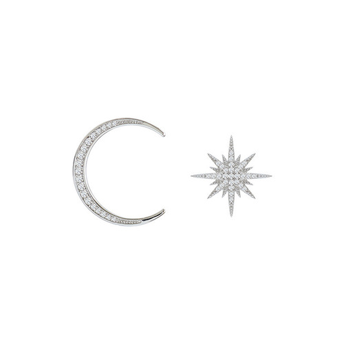 Star and moon earrings, high-end earrings, 925 silver needles, internet celebrity temperament, women's earrings, asymmetrical earrings