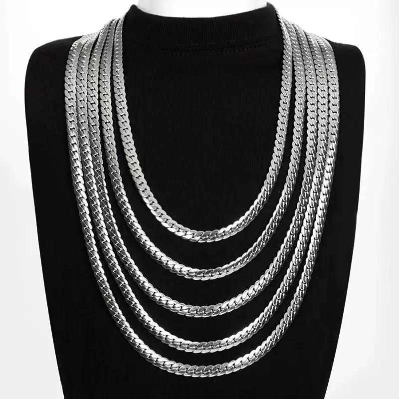 钛钢NK加密项链男款古巴链不锈钢锁骨链欧美时尚饰品链简约手链条