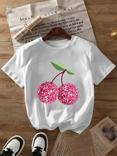 Cherry Printed Casual T Shirts Cross-border Dropshipping