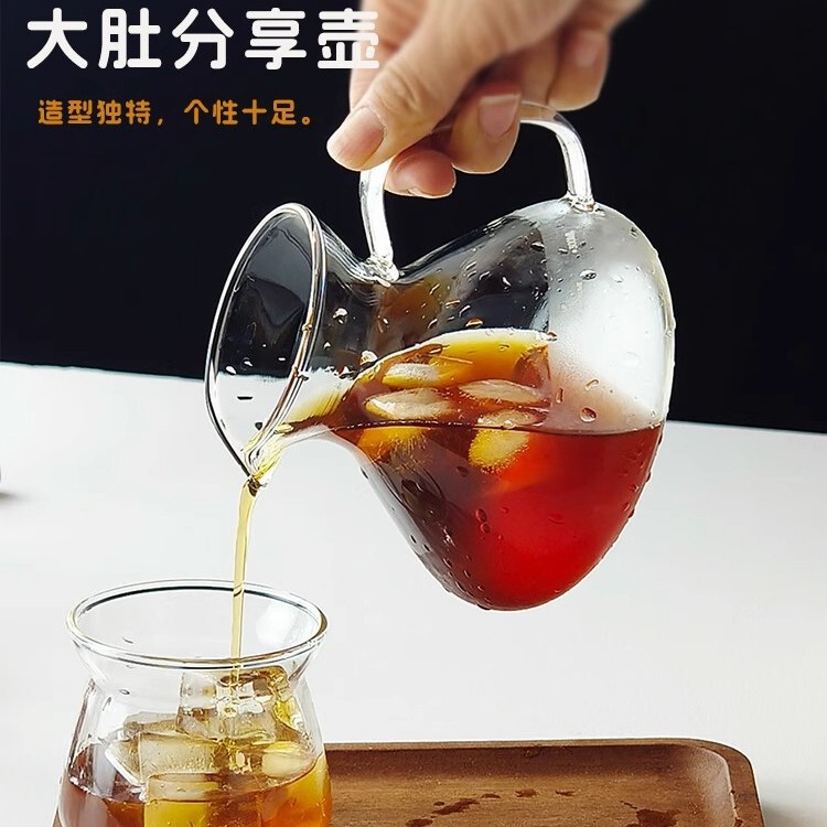 Hand-Brewed Coffee Pot Set, Large Belly Coffee Sharing Pot, Heat-Resistant Glass V60 Filter Cup, Hanging Ear Cup, Brewing Utensils