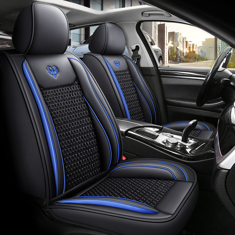 Ice Silk – Universal Seat cushion, seat cover - black-blue-standard-leather-with-ice-silk