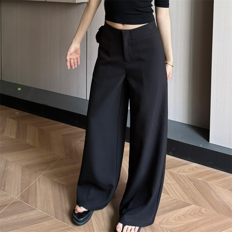 韓国の春夏の新作スーツパンツ、女性用、ミディアムハイウエストデザイン、多用途、スリム、ルーズ、ワイドレッグパンツ、スリムフィット|undefined