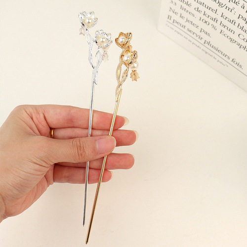 Cold style retro flower pearl tassel step rocking hairpin internet celebrity fashion i plate hairpin temperament personalized hair accessory