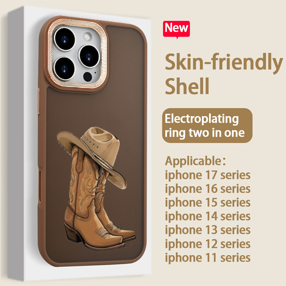 Cowboy Boots and Hat Pattern, Large Hole Metal Frame Frosted Mobile Phone Case, Suitable for Apple Iphone17~11