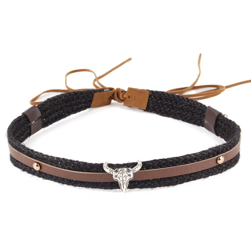 YP-06 땋은 대마 밧줄 소 머리 장식 벨트