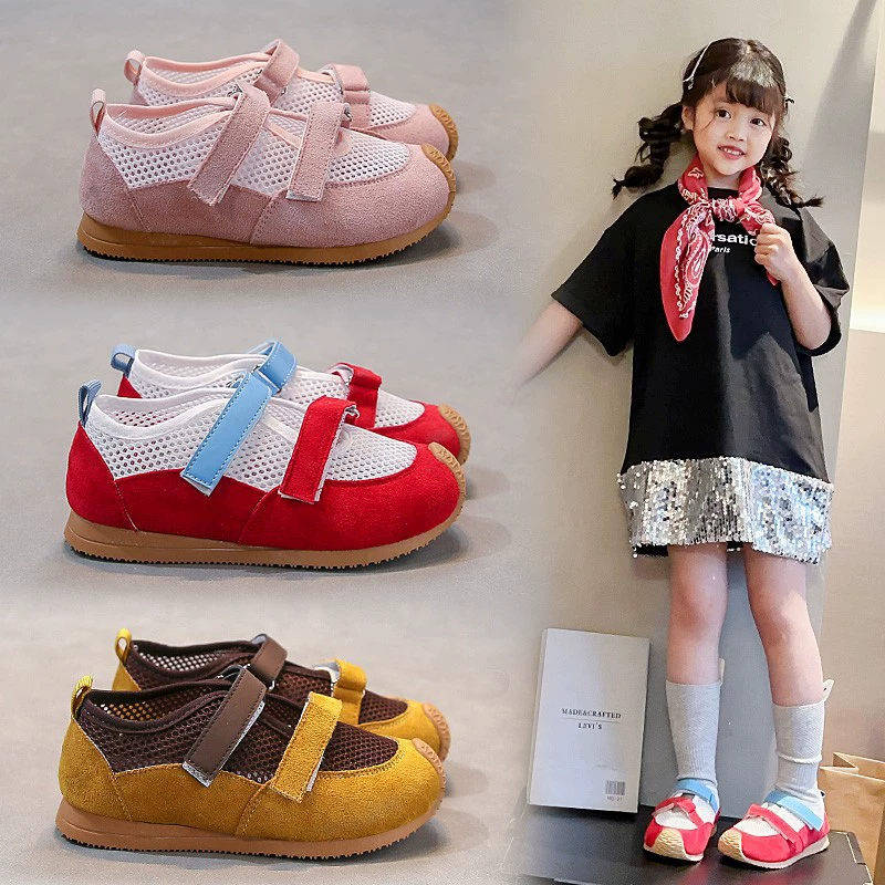 2025 новые летние детские туфли в корейском стиле, модные дышащие туфли-мэри-джейн для девочек, кожаные сетчатые туфли