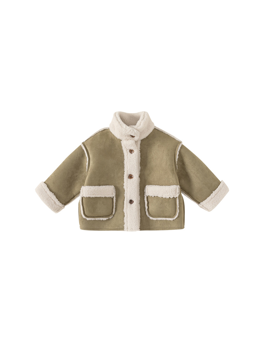 Ropa de invierno para niños Youbao niñas con chaqueta de cuello grueso para niños Cardigan caliente chaqueta de terciopelo de seda para niños