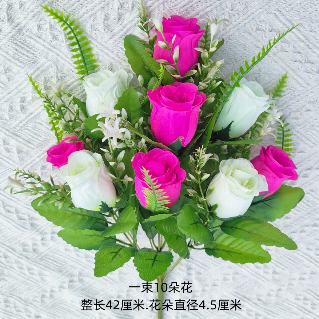  Flower 10-head two-color diamond rose fake flower single branch bedroom living room display decorative silk flower flower rose ins style