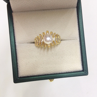 Zhuji natural freshwater pearl ring 18K gold electroplating micro-inlaid zircon fishbone ring wholesale a generation of hair
