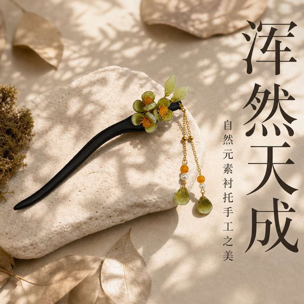 新中式古风发簪汉服气质木簪挽发盘发流苏步摇发饰品配饰女檀木