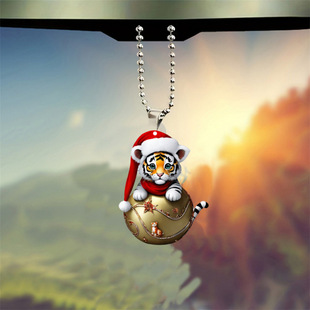 Cute Tiger Christmas Pendant, 2D Acrylic Decoration Pendant, Car Rearview Mirror Decoration, Bag and Key