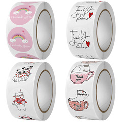 Round white decorative gift tag thank you sticker cartoon hand-painted cat seal sticker cute and cute sticker