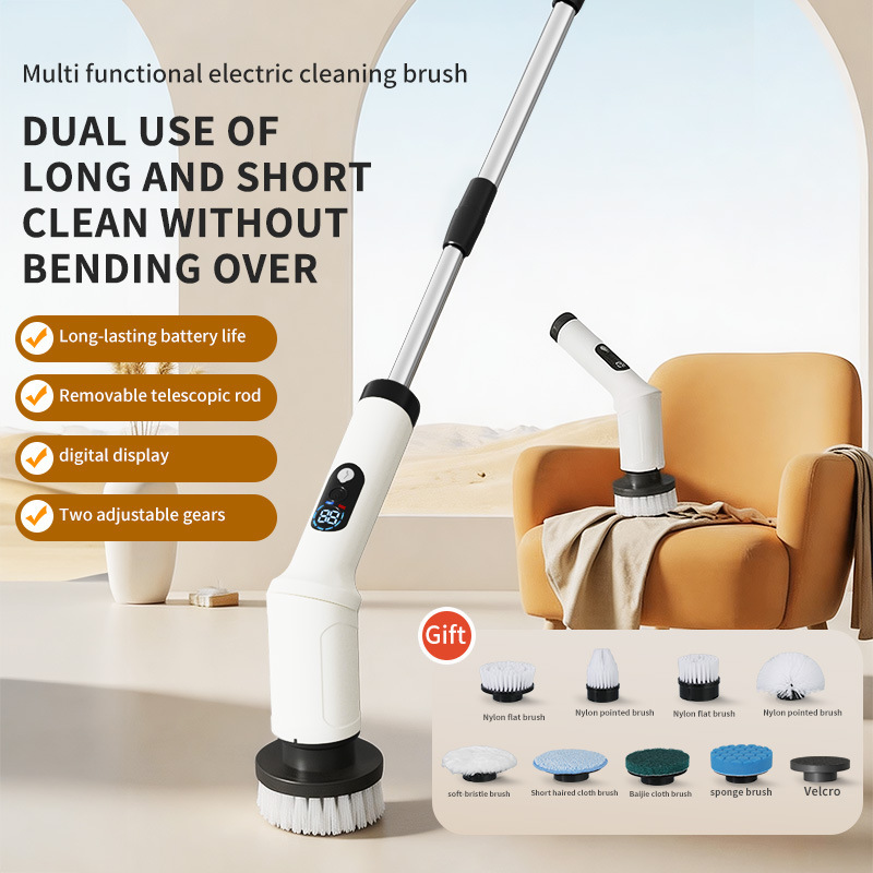 Cross-Border Multifunctional Electric Cleaning Brush for Home Kitchen and Bathroom, Handheld Cleaning Brush with Telescopic Handle and Digital Display Electric Mop Cross-Border Multifunctional Electric Cleaning Brush for Home Kitchen and Bathroom, Handheld Cleaning Brush with Telescopic Handle and Digital Display Electric Mop