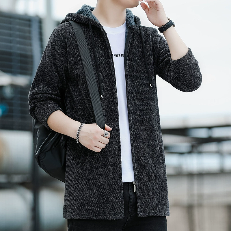 Внешняя торговля Осень и Зима свитер с капюшоном Мужская средняя длинная свободная свитер большого размера свитер куртка вязаный кардиган топ