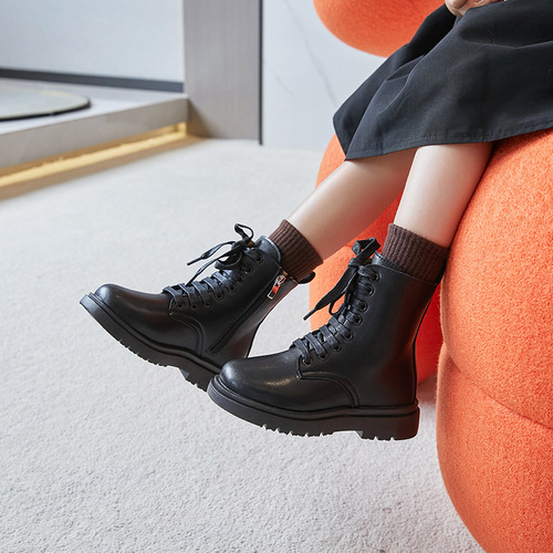 Girls' boots  autumn velvet Korean style girls' shoes performance high-top Martin boots cotton foreign children's boots