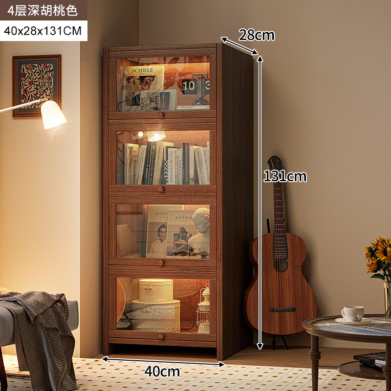 armario de madera maciza armario de almacenamiento en una pantalla de vidrio imitación de color nuez armario sala de estar estantería a prueba de polvo